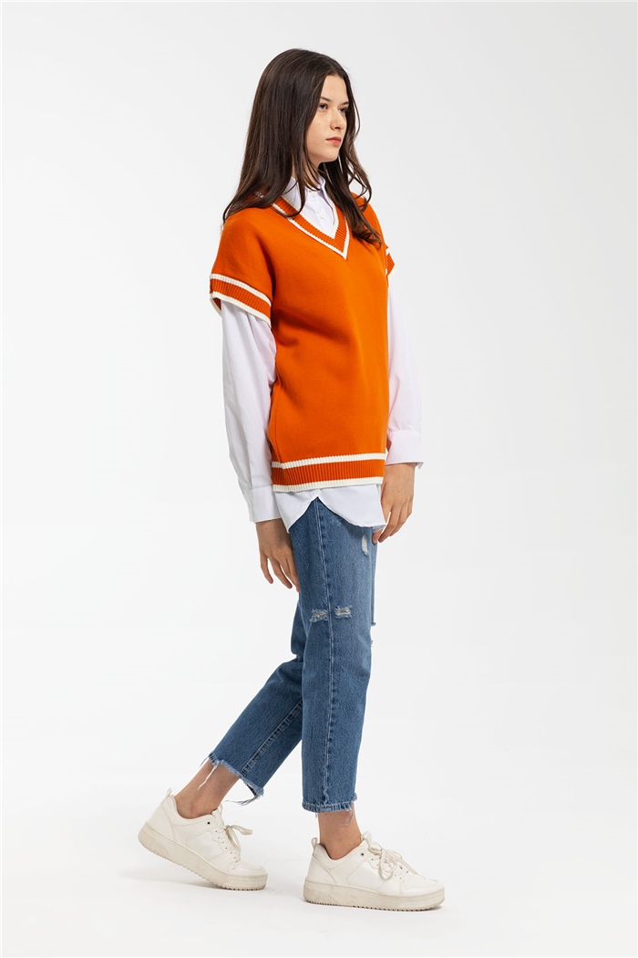 Avrile İçi Gömlekli Triko Süveter  ORANJ  A91583-S