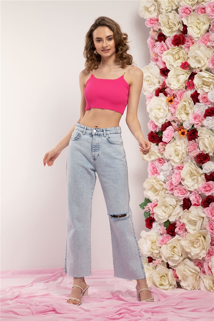 Avrile İnci Askılı Triko Bluz  FUŞYA  A91751-S