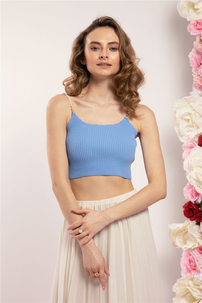 Avrile İnci Askılı Triko Bluz  MAVİ  A91751-S