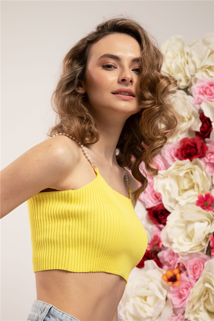 Avrile İnci Askılı Triko Bluz  SARI  A91751-S