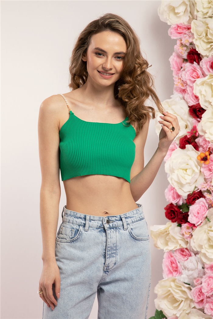 Avrile İnci Askılı Triko Bluz  YEŞİL  A91751-S