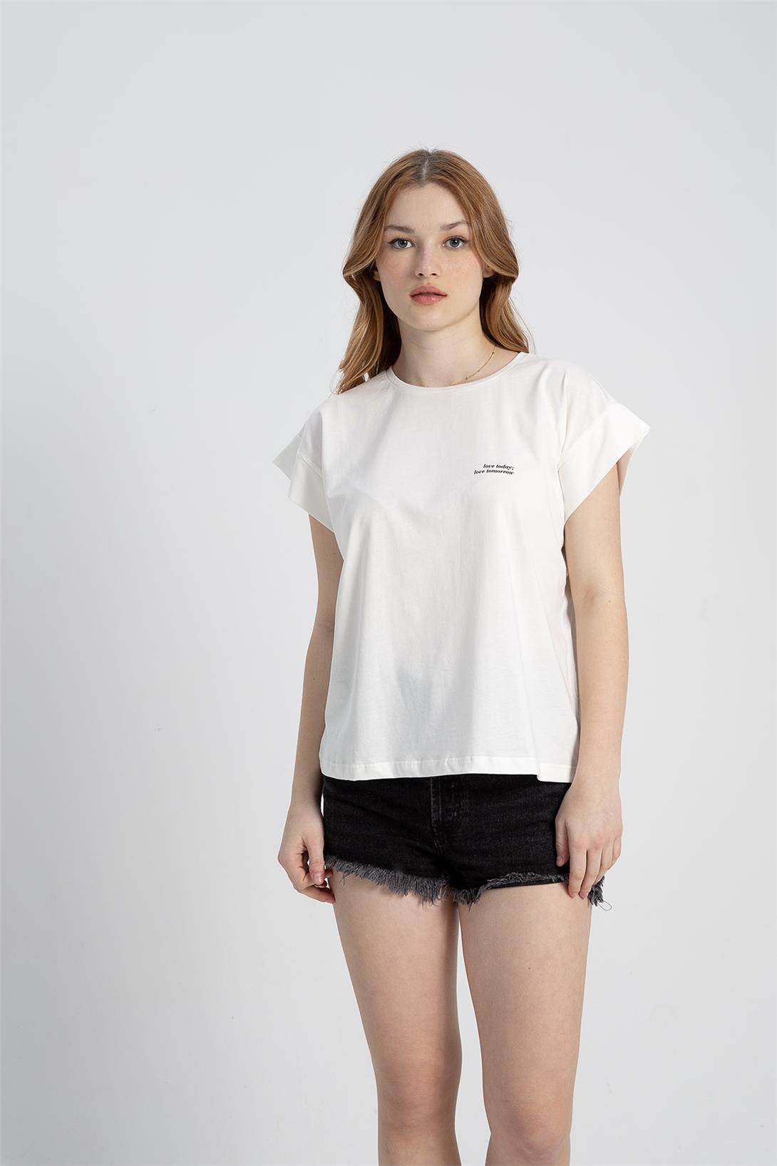 Avrile Kadın Baskılı T-Shirt EKRU A23-10100