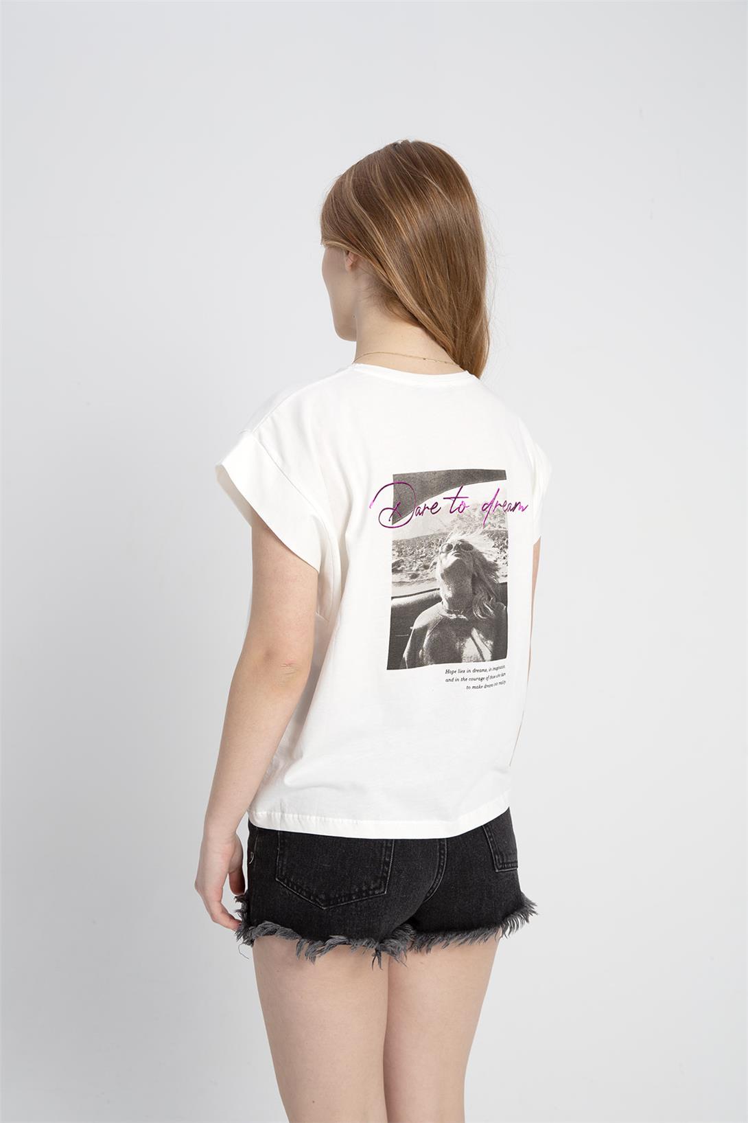 Avrile Kadın Baskılı T-Shirt EKRU A23-10100
