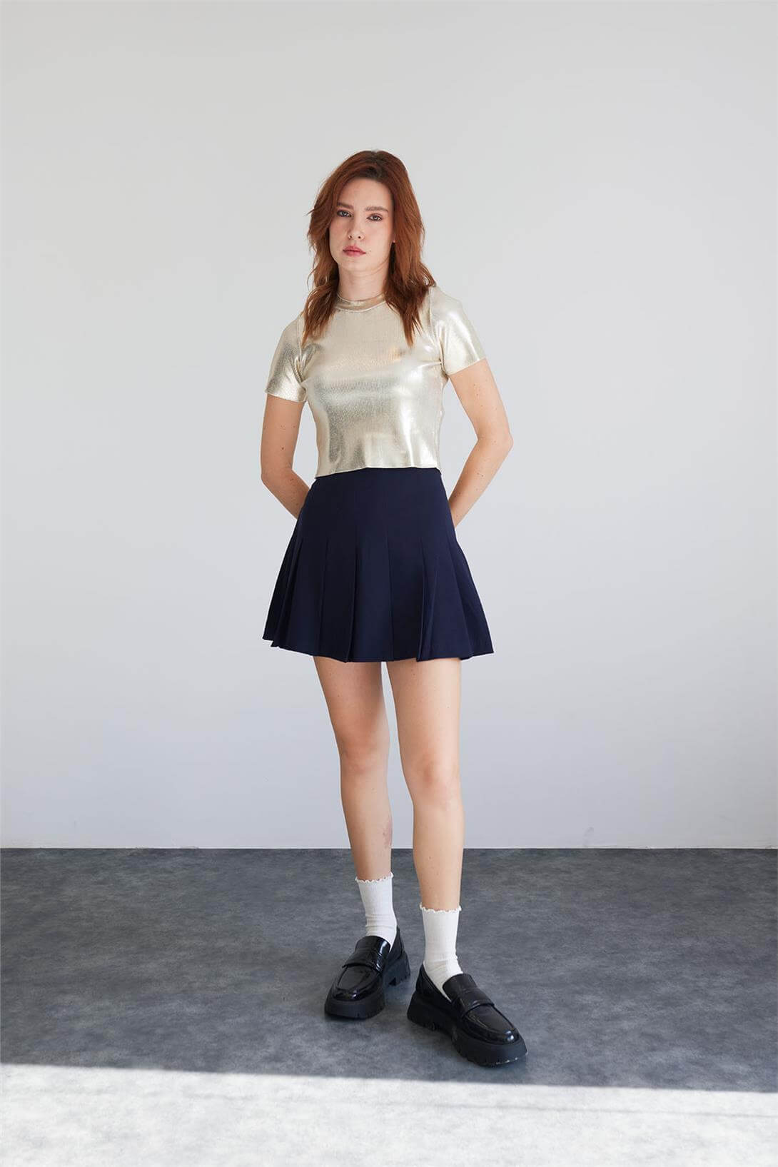 Avrile Kadın METALİK TRİKO T-SHIRT BEYAZ A92508-S