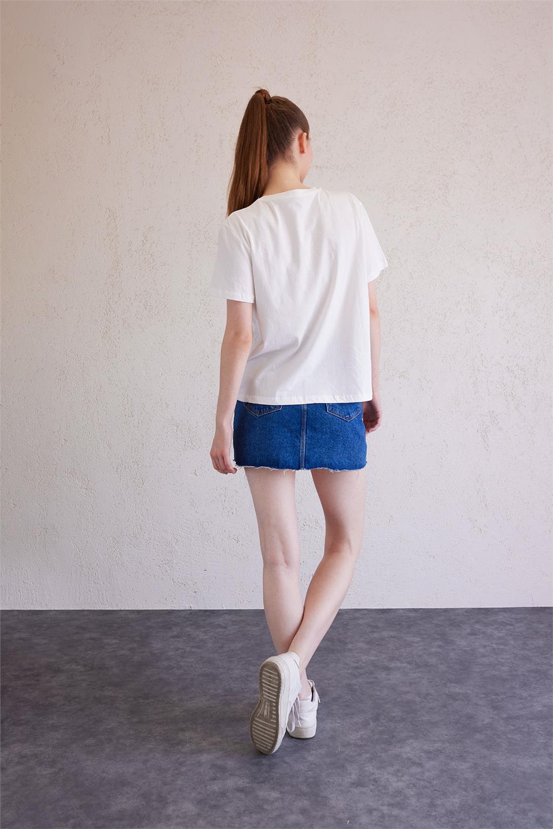 Avrile Kadın Nakışlı Kısa Kollu T-Shirt EKRU MA23-1017