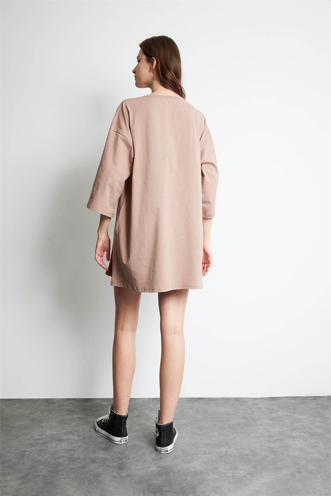 Avrile Kadın OVERSIZE  ELBİSE VİZON A24-10273