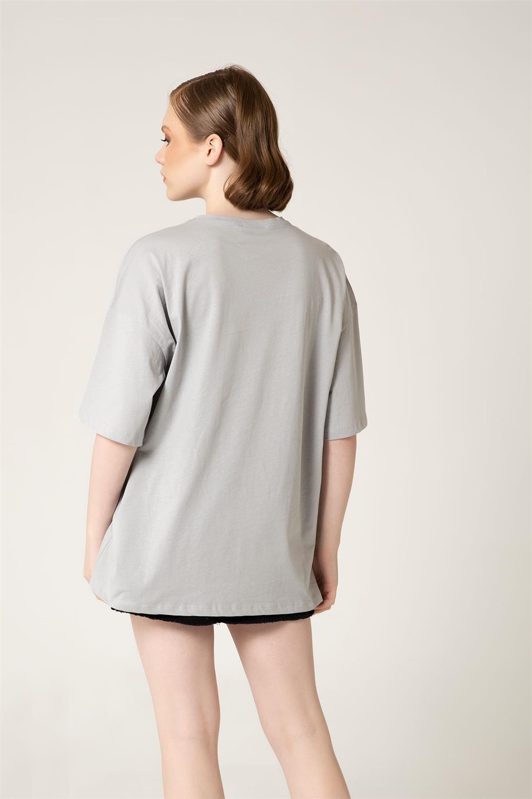 Avrile Kadın Oversize T-Shirt GRİ A23-10111