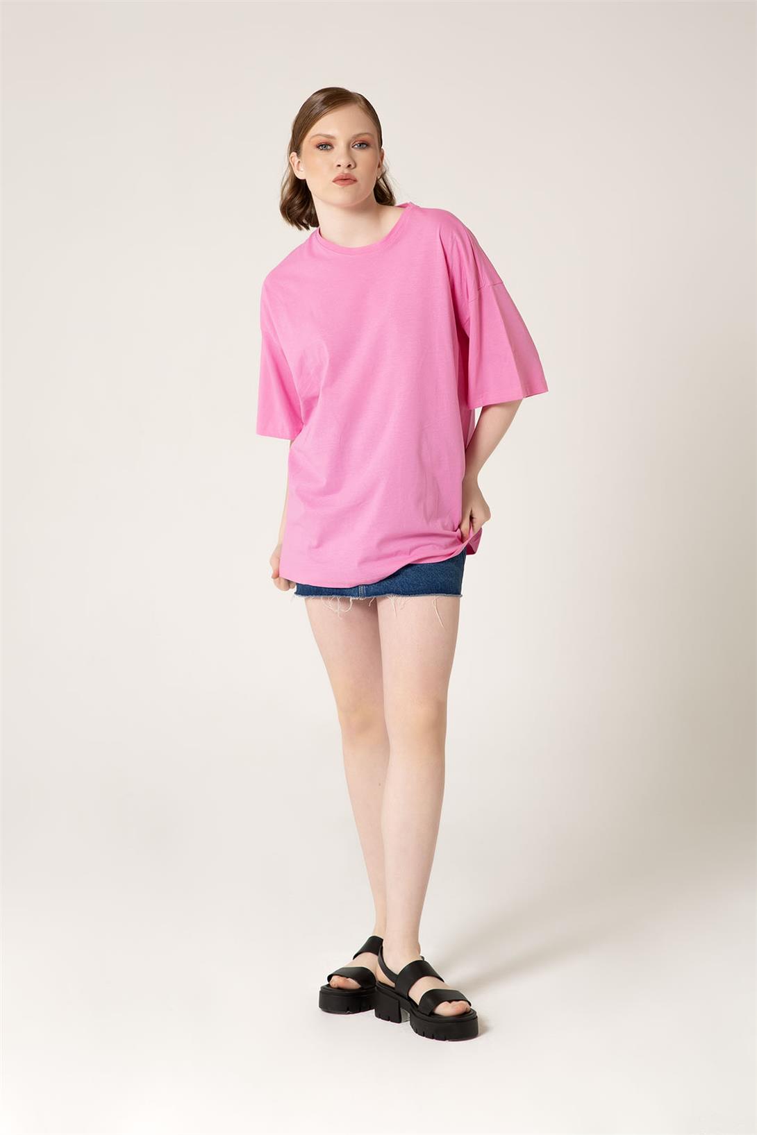 Avrile Kadın Oversize T-Shirt PEMBE A23-10111