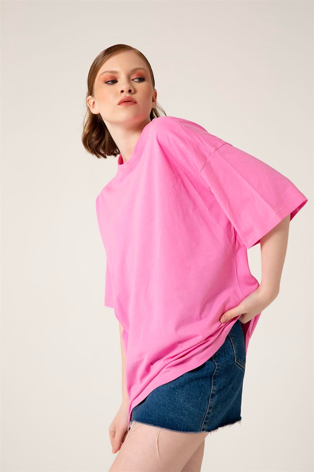 Avrile Kadın Oversize T-Shirt PEMBE A23-10111