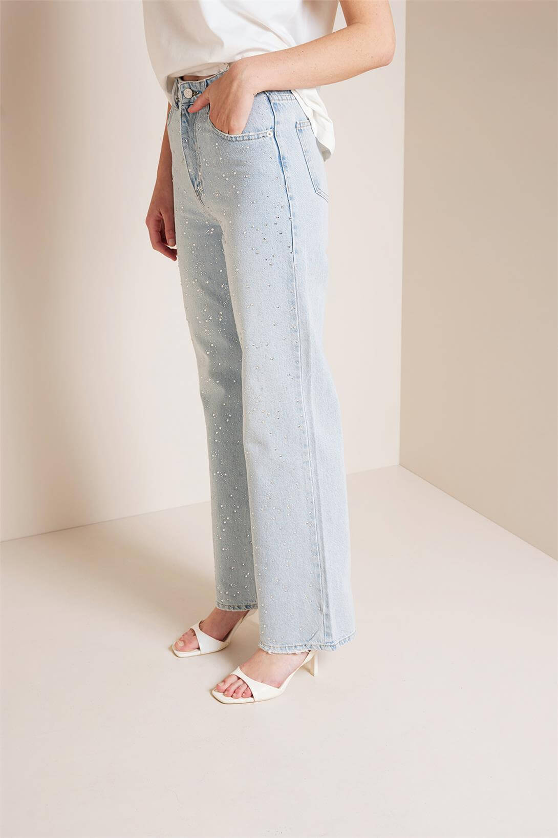 Avrile Kadın TAŞLI DENIM PANTOLON MAVİ AP25-202