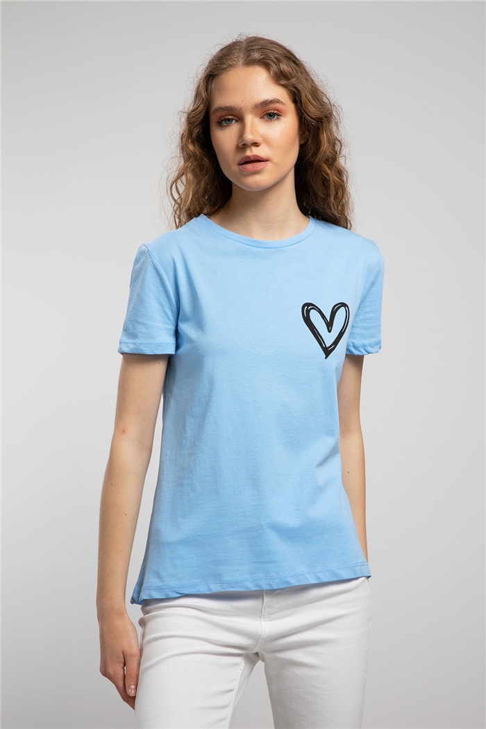 Avrile Kalp Baskılı T-Shirt  BEBE MAVİ  A21-10432