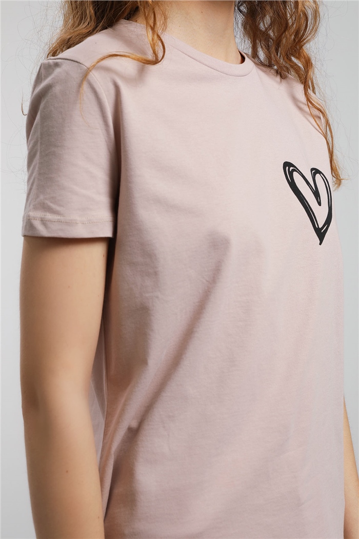 Avrile Kalp Baskılı T-Shirt  BEJ  A21-10432