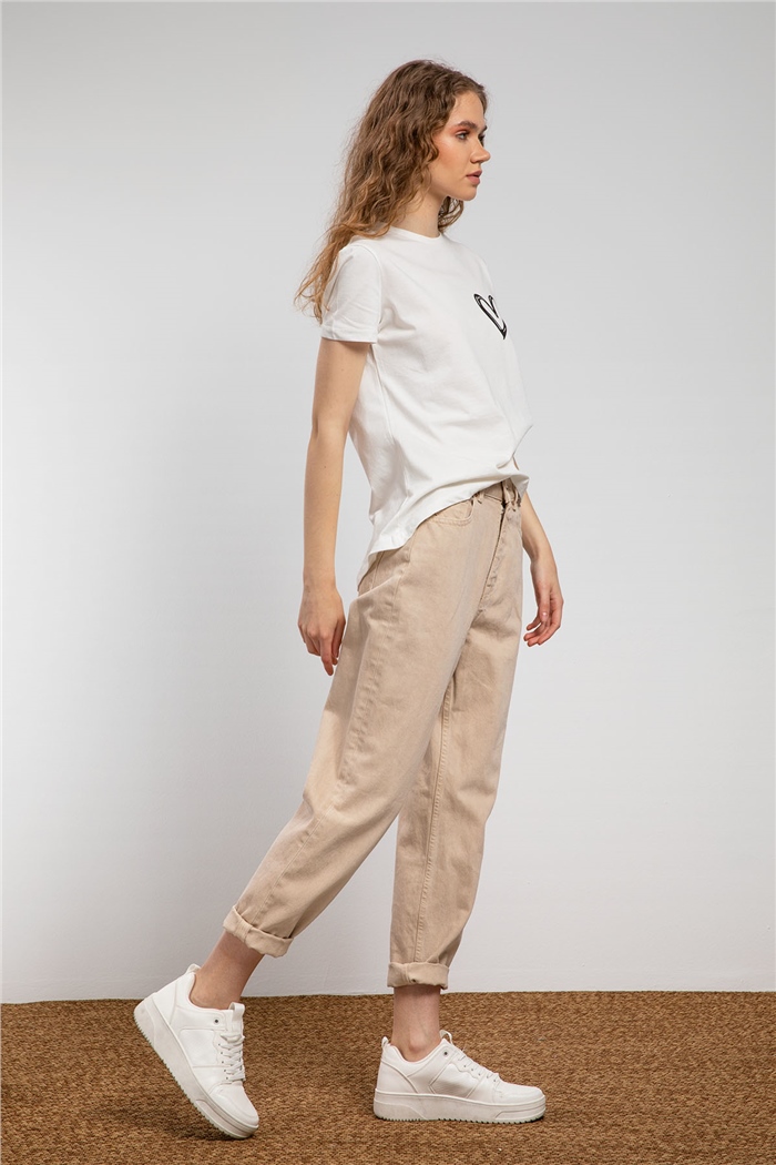 Avrile Kalp Baskılı T-Shirt  EKRU  A21-10432