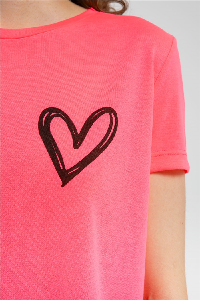 Avrile Kalp Baskılı T-Shirt  NEON FUŞYA  A21-10432