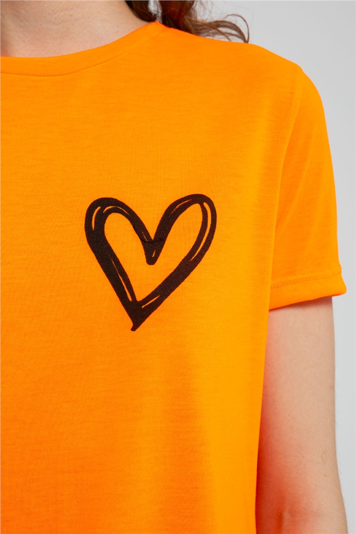 Avrile Kalp Baskılı T-Shirt  NEON ORANJ  A21-10432