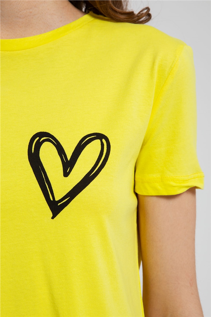 Avrile Kalp Baskılı T-Shirt  SARI  A21-10432