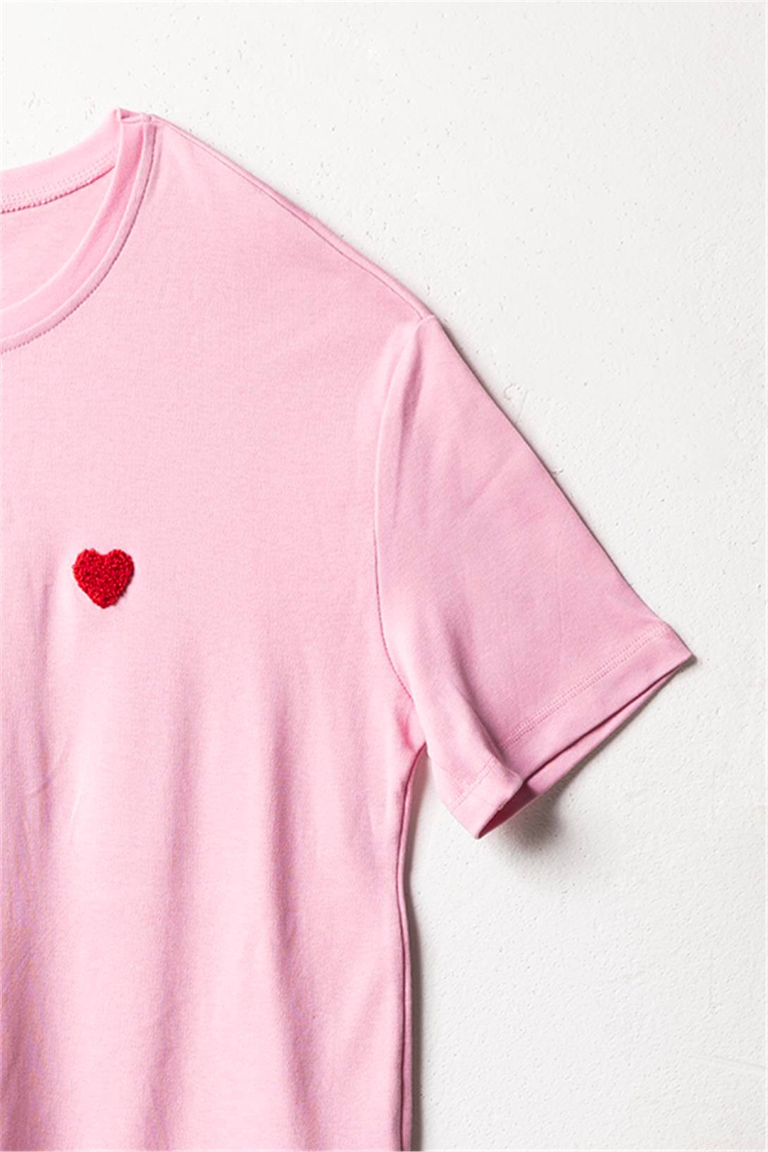 Avrile  KALP NAKIŞLI BİSİKLET YAKA T-SHIRT PEMBE A25-10352