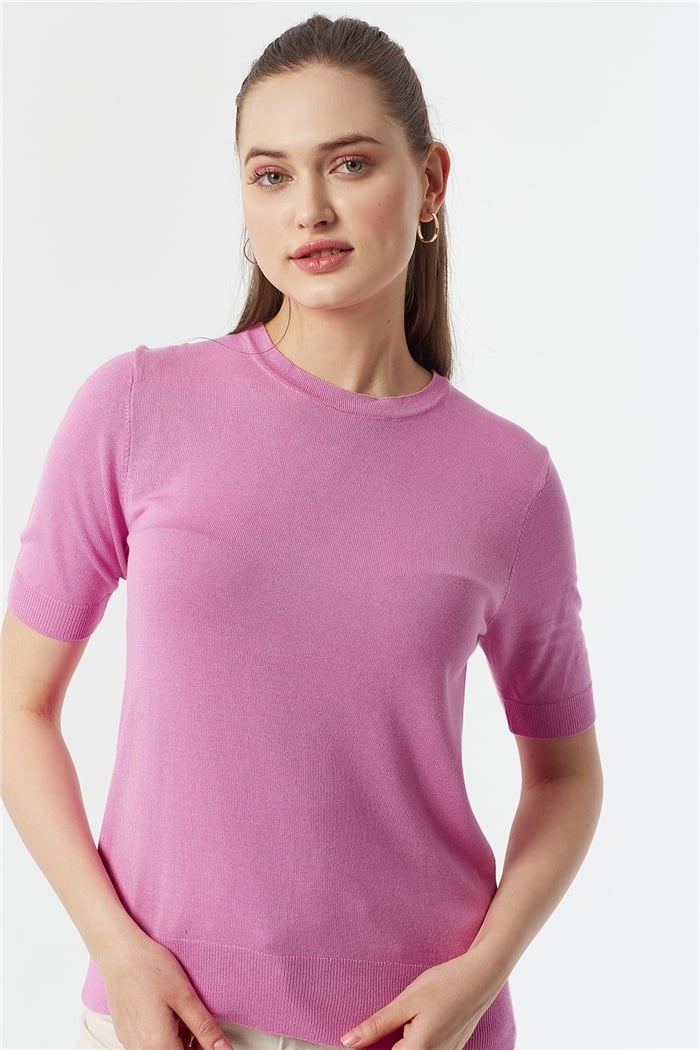 Avrile Kısa Kollu Basic Kazak  PEMBE  A91995-S