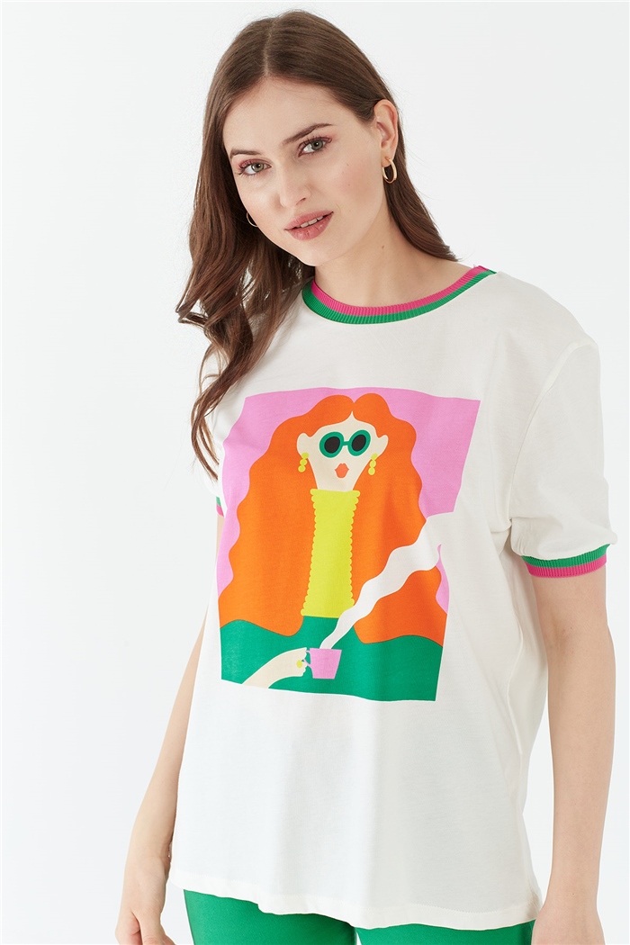 Avrile Kız Baskılı T-Shirt  EKRU  A21-10523