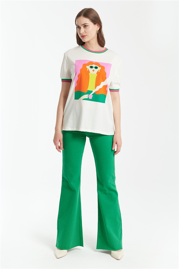 Avrile Kız Baskılı T-Shirt  EKRU  A21-10523