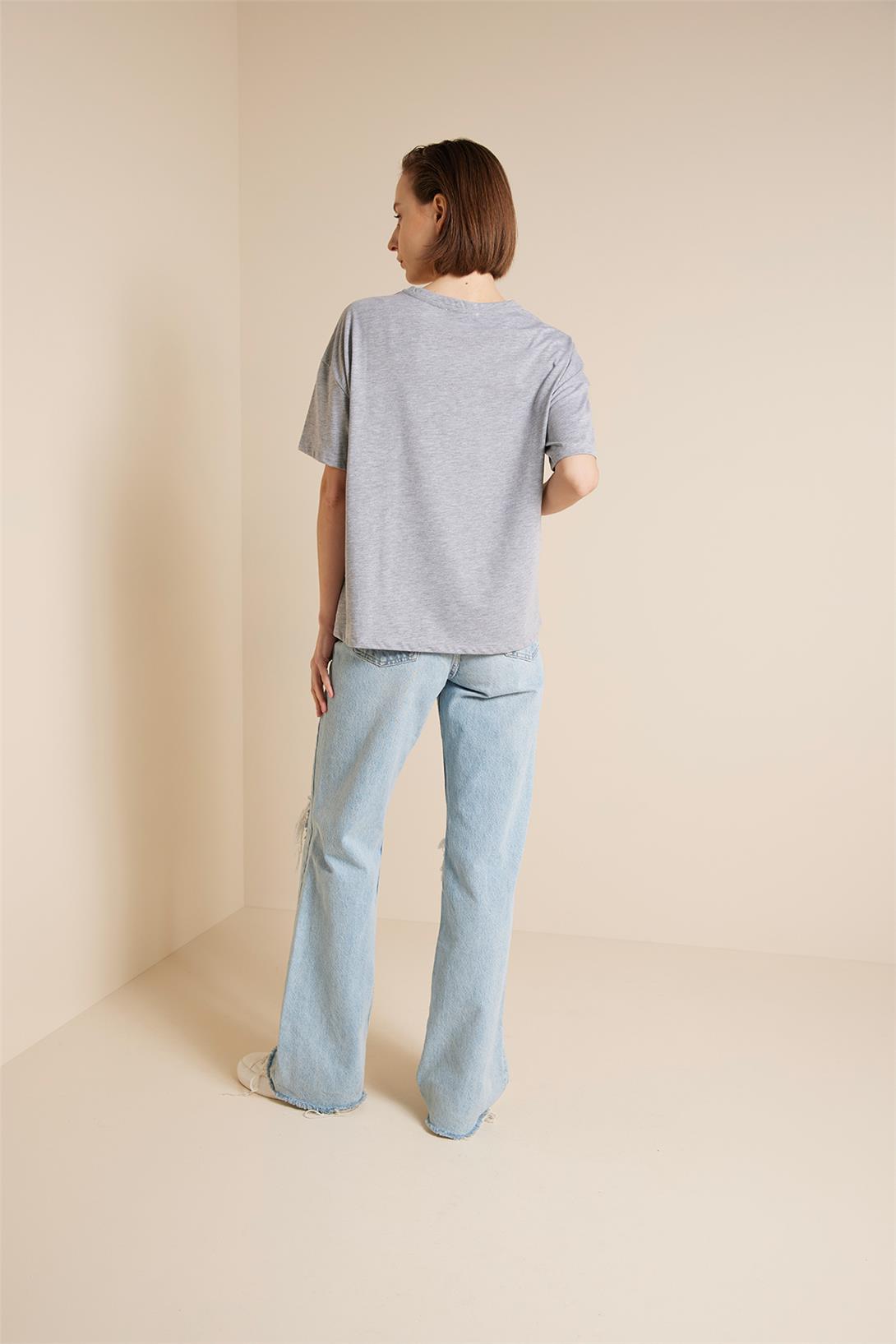 Avrile  KIZ BASKILI T-SHIRT GRİ SA25-1001
