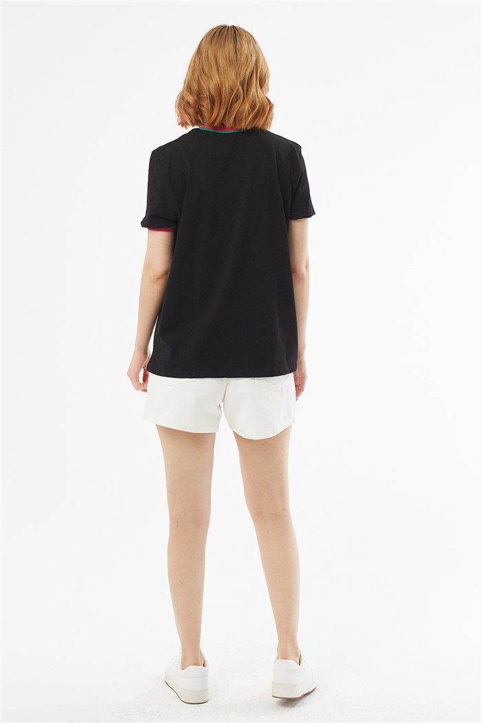 Avrile Kız Baskılı T-Shirt  SİYAH  A21-10523