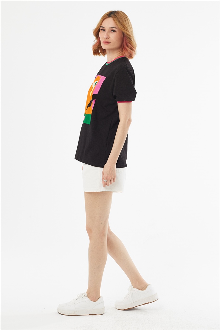 Avrile Kız Baskılı T-Shirt  SİYAH  A21-10523