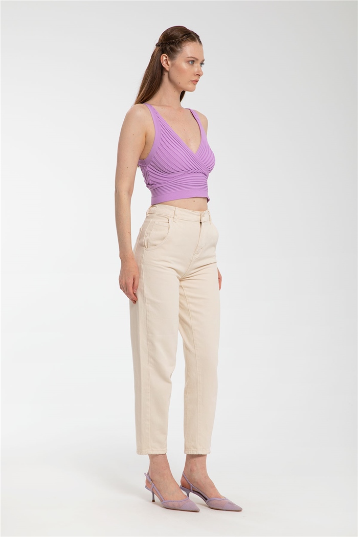 Avrile Kruvaze Yaka Fitilli Triko Bluz  LİLA  A91748-S
