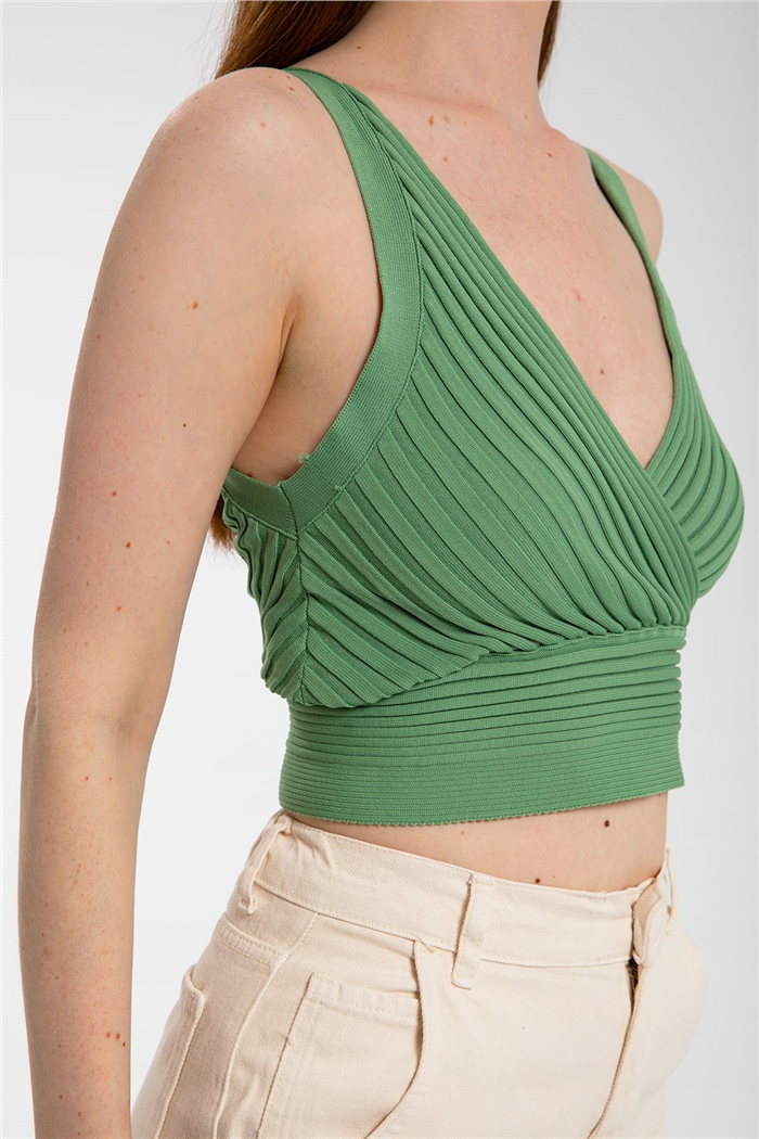 Avrile Kruvaze Yaka Fitilli Triko Bluz  MİNT YEŞİLİ  A91748-S
