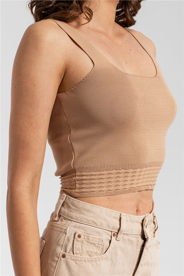 Avrile Lastiği Desenli Triko Bluz  CAMEL  A91741-S