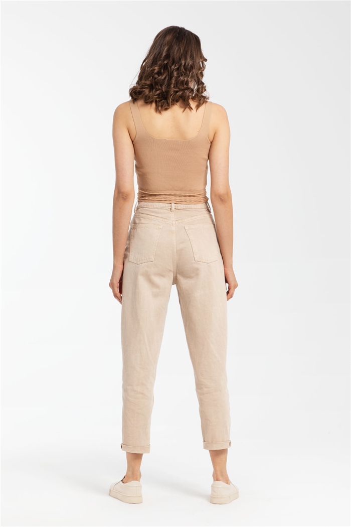 Avrile Lastiği Desenli Triko Bluz  CAMEL  A91741-S