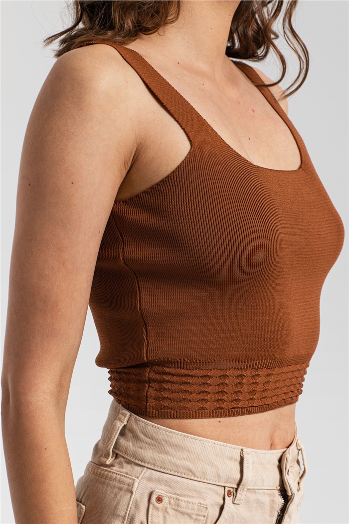 Avrile Lastiği Desenli Triko Bluz  TABA  A91741-S