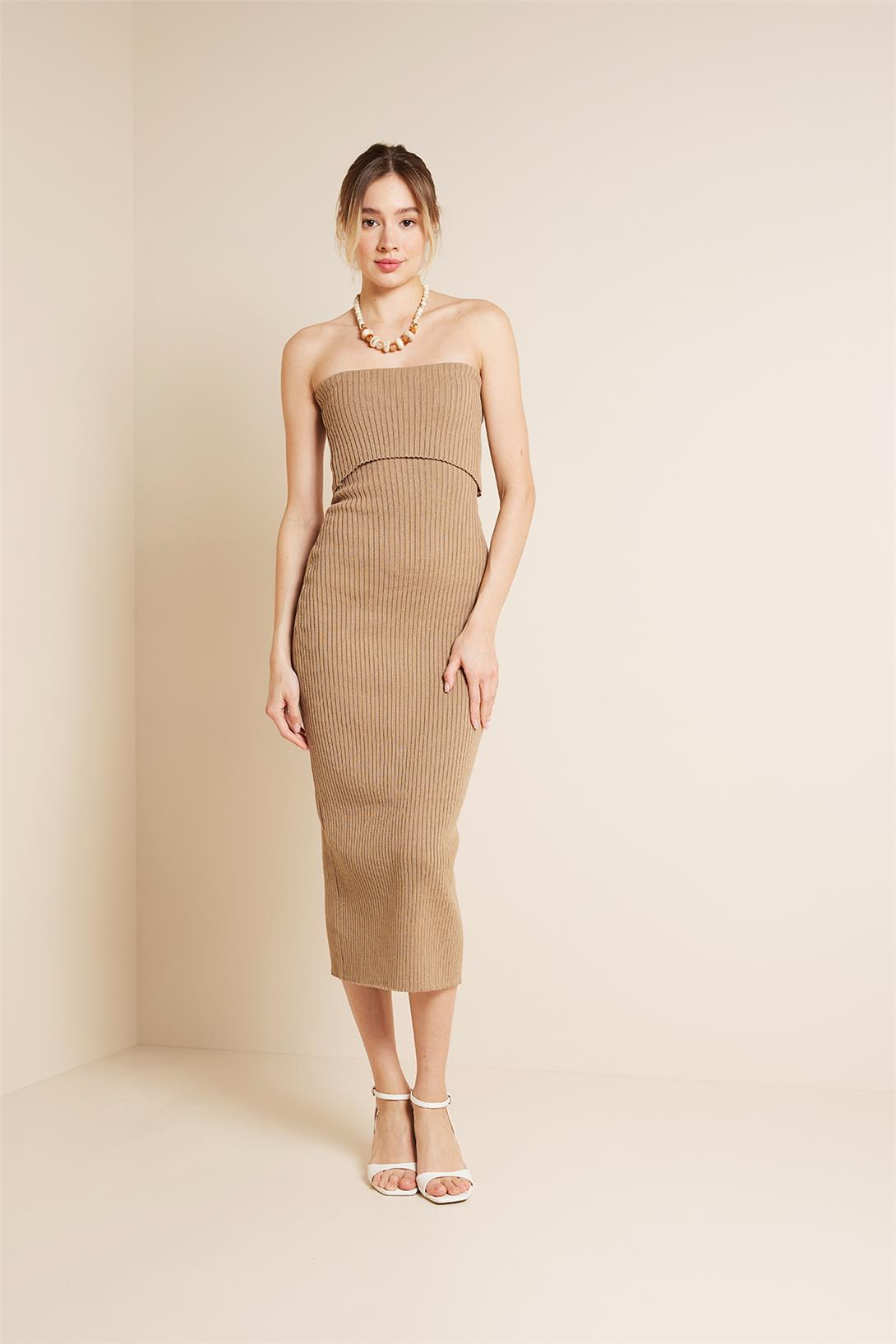 Avrile  Madonna Yaka Triko Elbise CAPPUCINO A92642-S