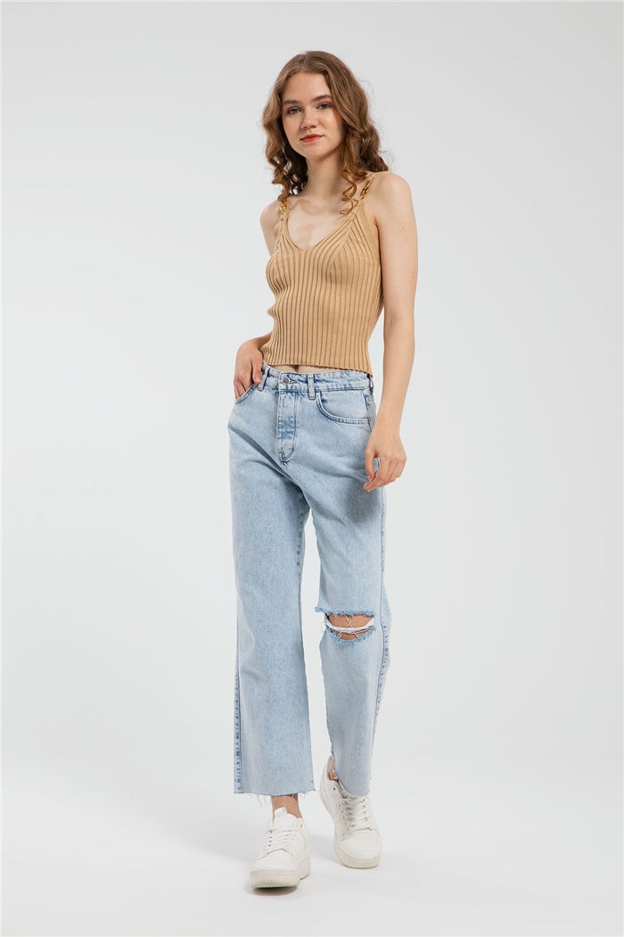 Avrile Metal Aksesuarlı Triko Bluz  CAMEL  A91737-S