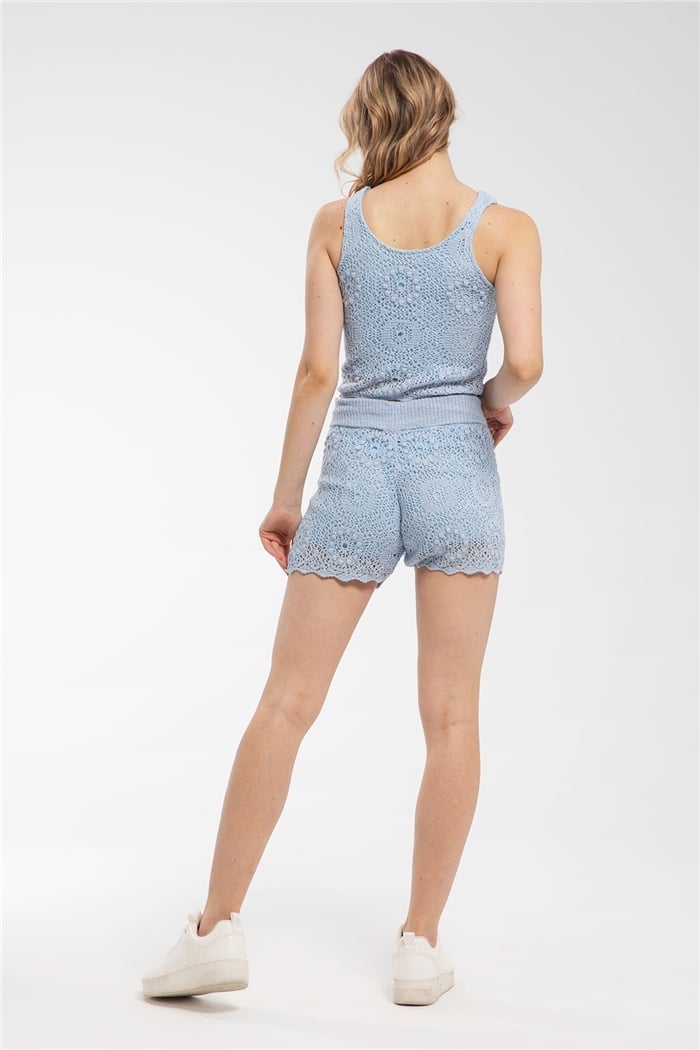 Avrile Motif Desenli Triko Şort  BEBE MAVİ  A91174-S