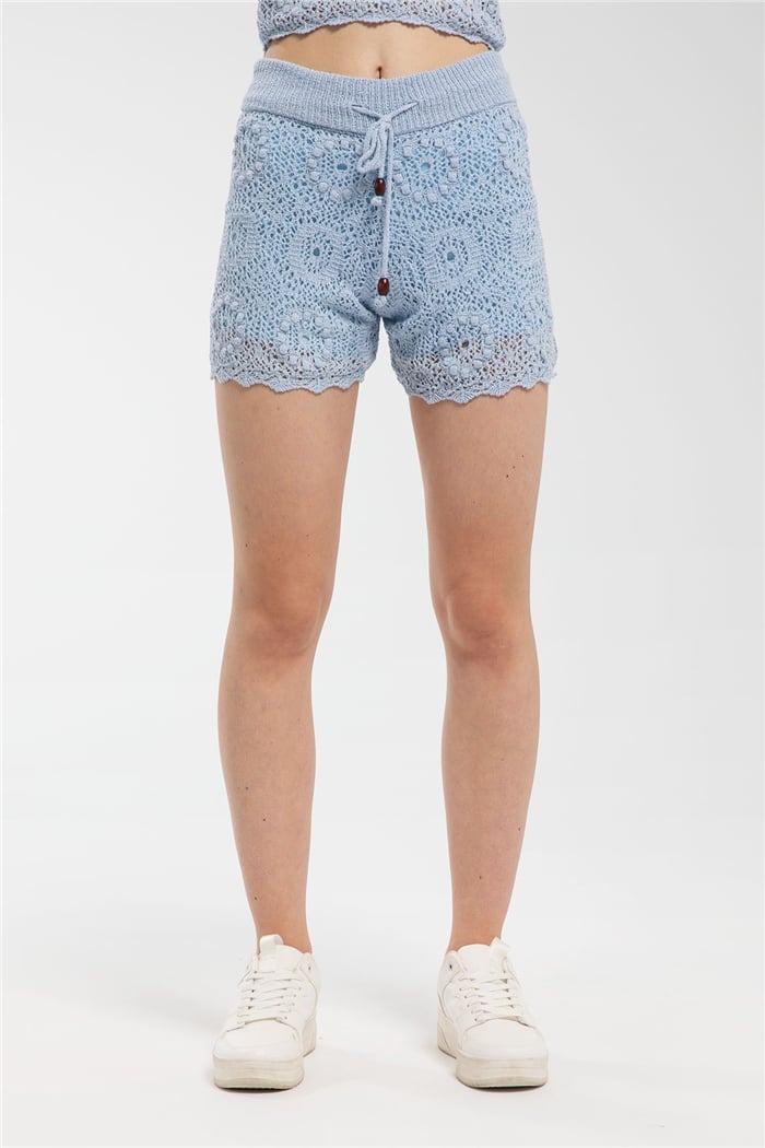Avrile Motif Desenli Triko Şort  BEBE MAVİ  A91174-S