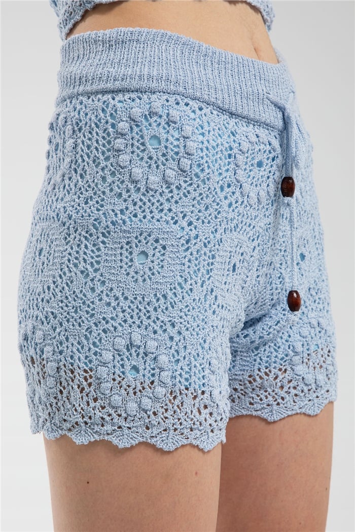 Avrile Motif Desenli Triko Şort  BEBE MAVİ  A91174-S