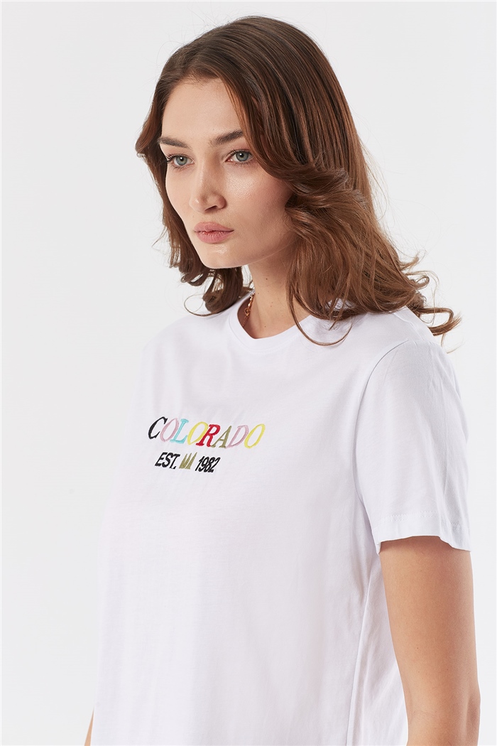 Avrile NAKIŞLI T-SHIRT  BEYAZ  A22-10538