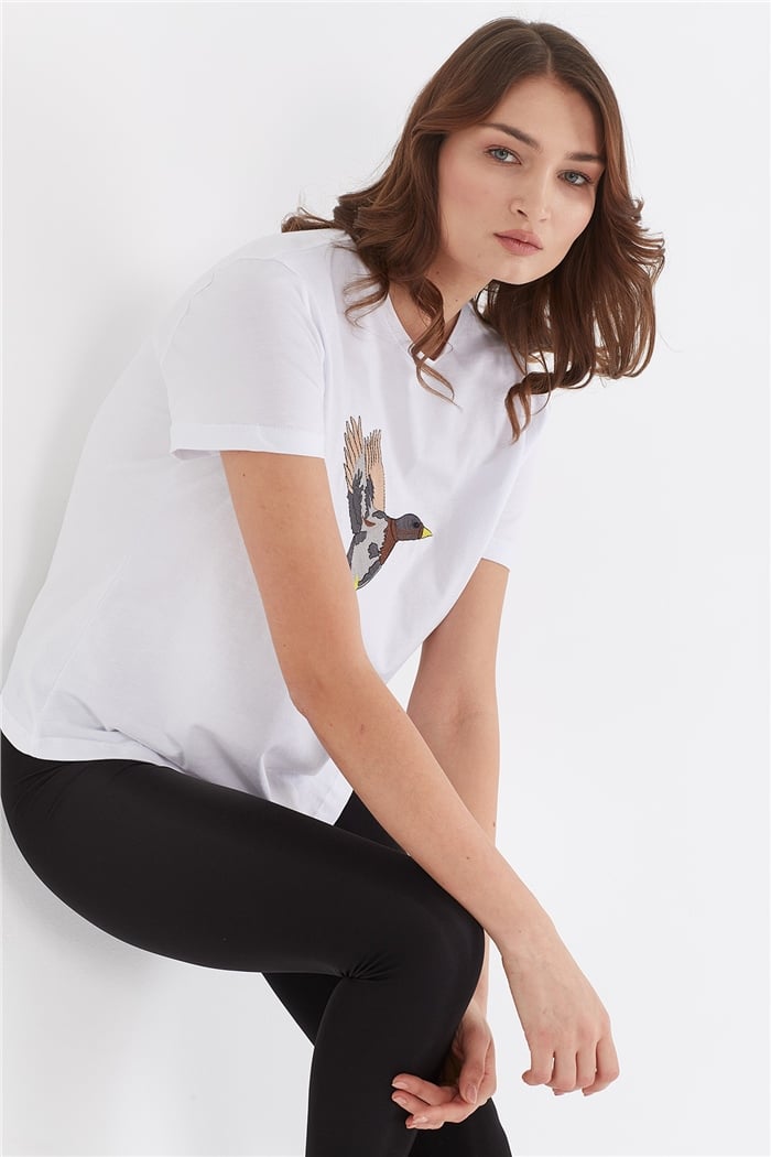 Avrile NAKIŞLI T-SHIRT  BEYAZ  A22-10539