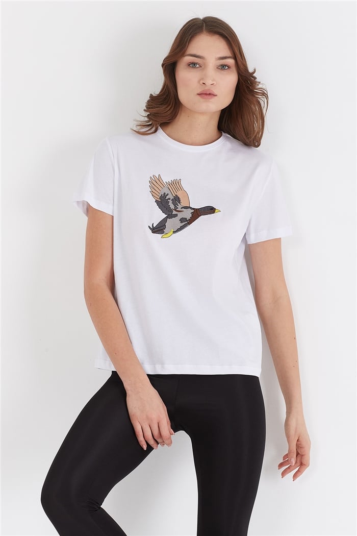Avrile NAKIŞLI T-SHIRT  BEYAZ  A22-10539