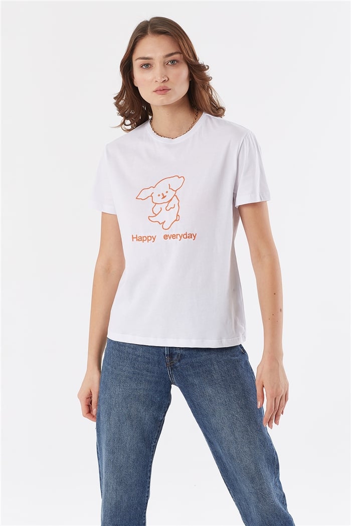 Avrile NAKIŞLI T-SHIRT  BEYAZ  A22-10541
