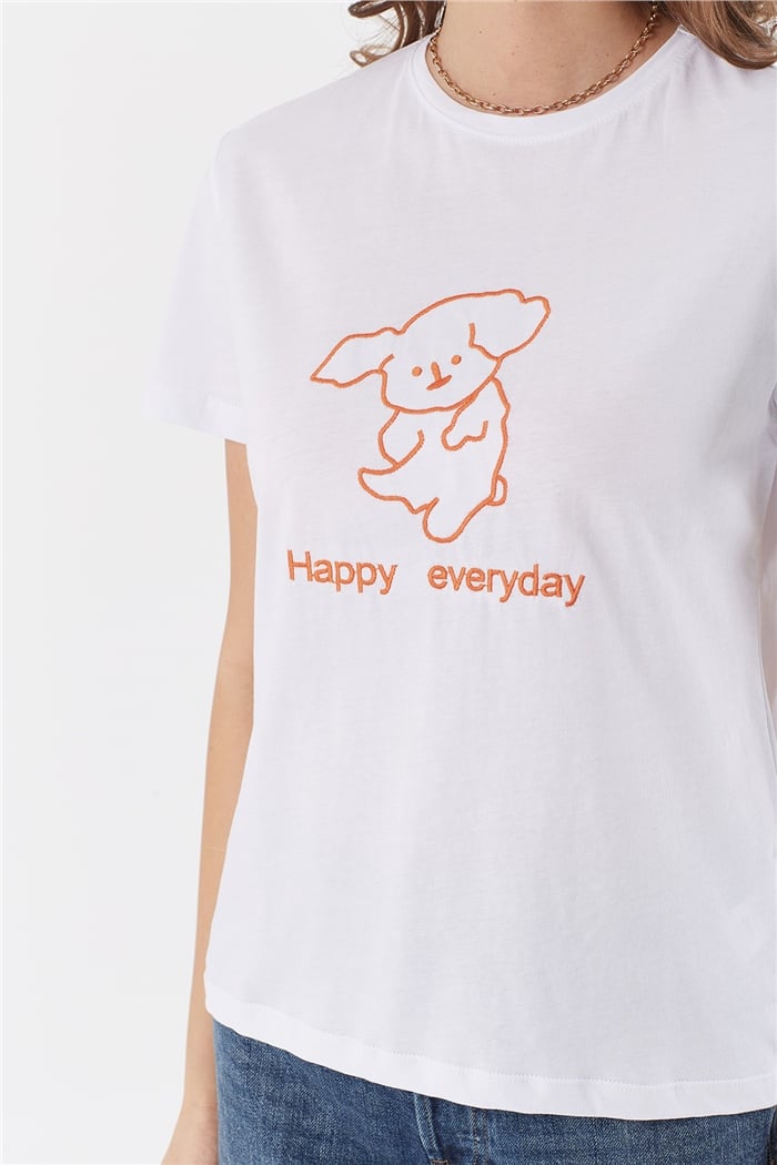 Avrile NAKIŞLI T-SHIRT  BEYAZ  A22-10541