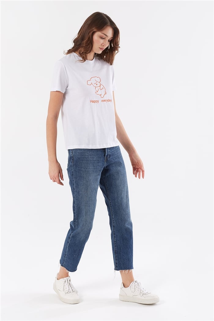 Avrile NAKIŞLI T-SHIRT  BEYAZ  A22-10541