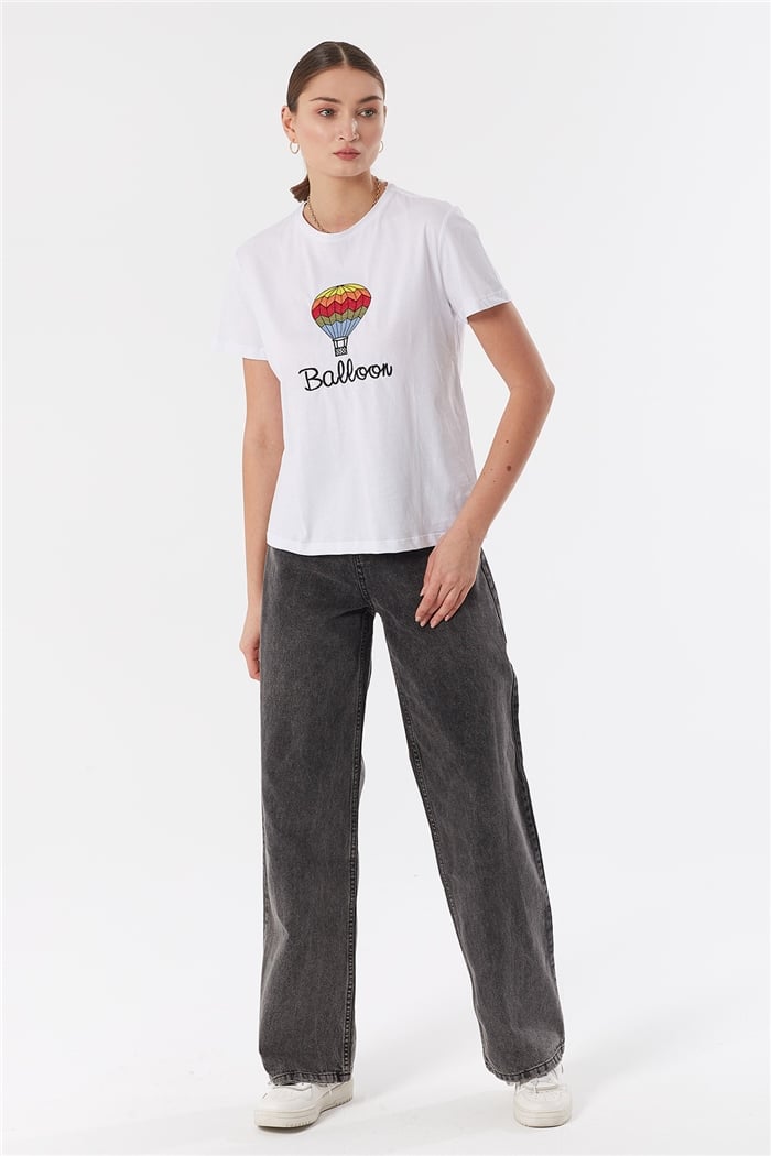 Avrile NAKIŞLI T-SHIRT  BEYAZ  A22-10543