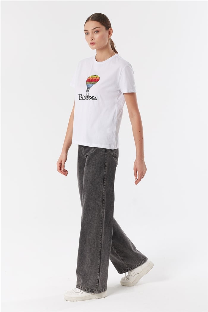 Avrile NAKIŞLI T-SHIRT  BEYAZ  A22-10543