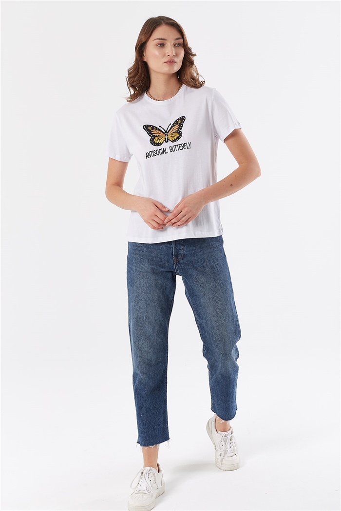 Avrile NAKIŞLI T-SHIRT  BEYAZ  A22-10544
