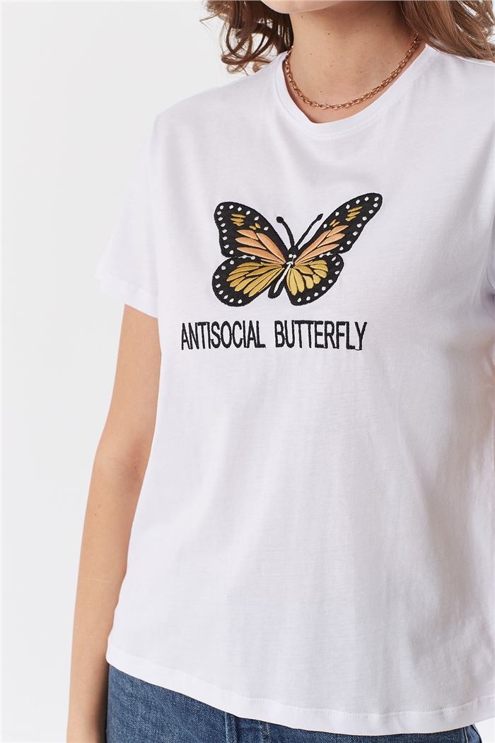 Avrile NAKIŞLI T-SHIRT  BEYAZ  A22-10544