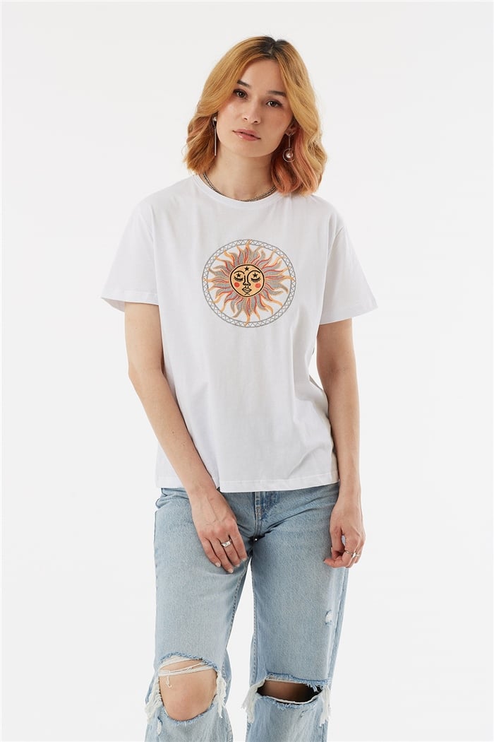 Avrile NAKIŞLI T-SHIRT  BEYAZ  A22-10545