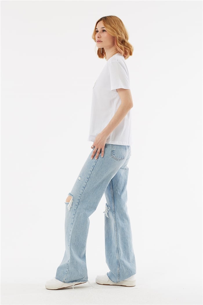 Avrile NAKIŞLI T-SHIRT  BEYAZ  A22-10545