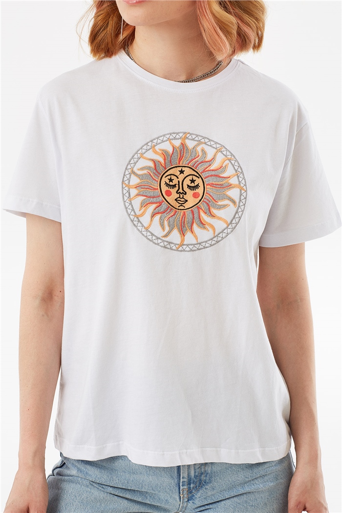 Avrile NAKIŞLI T-SHIRT  BEYAZ  A22-10545